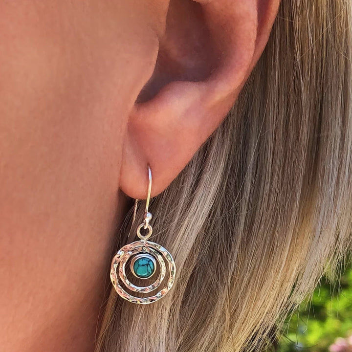 Manon - Boho Turquoise Stone in Silver and Gold Saturn Earrings