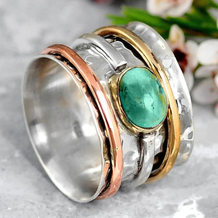 Amber - Vintage Gold And Silver Turquoise Ring