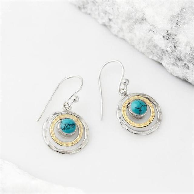 Manon - Boho Turquoise Stone in Silver and Gold Saturn Earrings