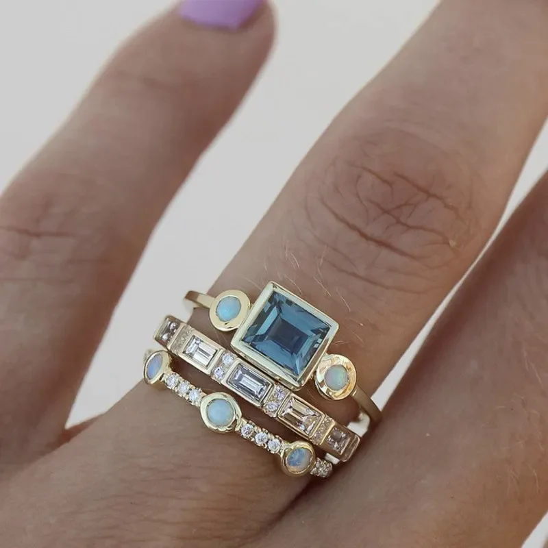 Olivia - Vintage Blue Crystal Ring Set