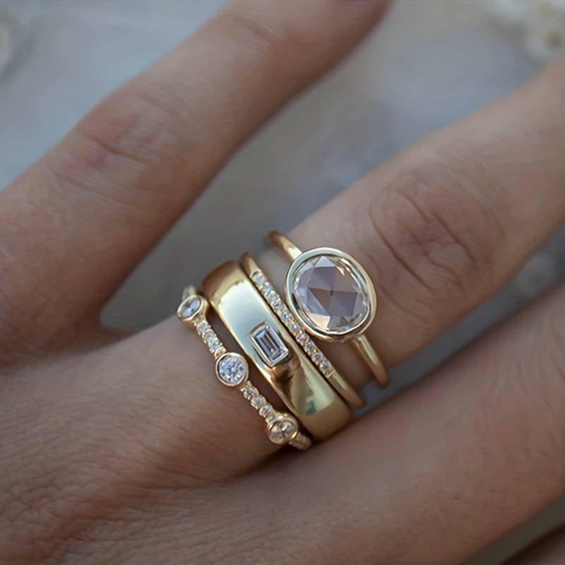 Tess - Vintage Gold and Zirconia Ring Set